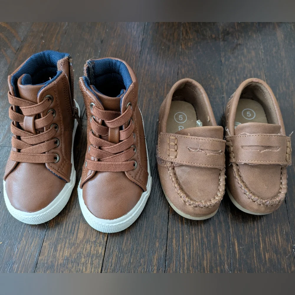TWO Pairs of Cat & Jack Toddler Brown Shoes - Boots and Loafers